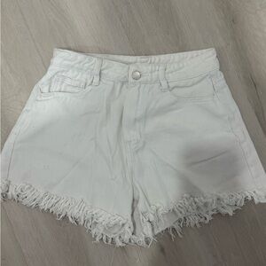 SHEIN White Frayed Hem Jean Shorts